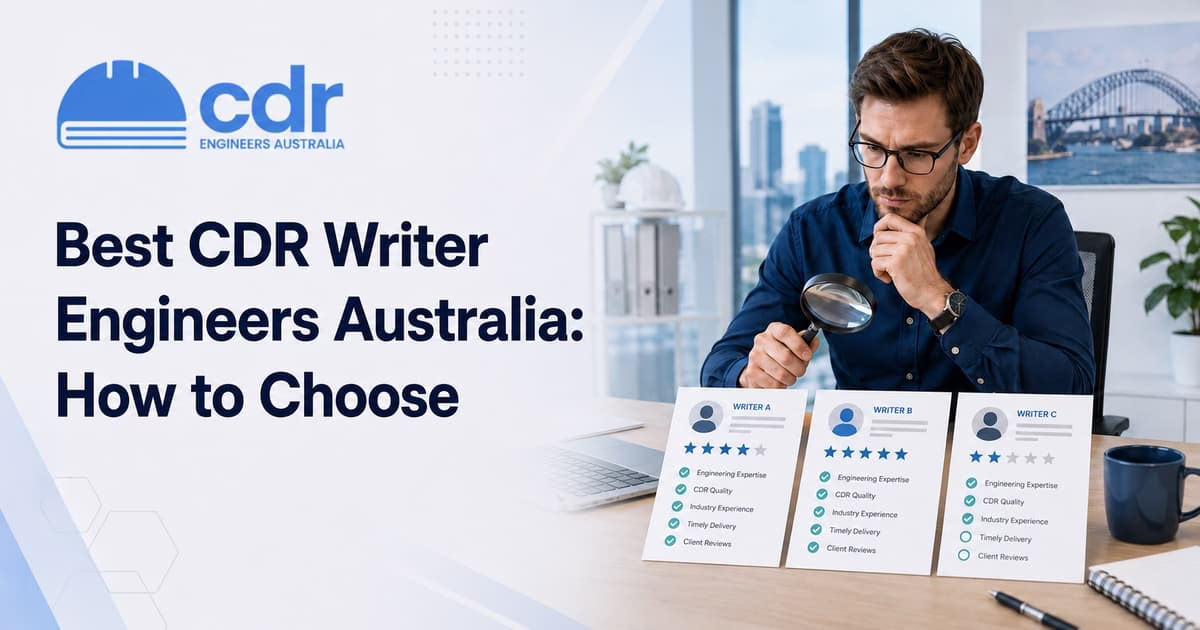 CDR writer evaluation checklist covering plagiarism detection, discipline expertise, MSA pathway knowledge, and revision terms