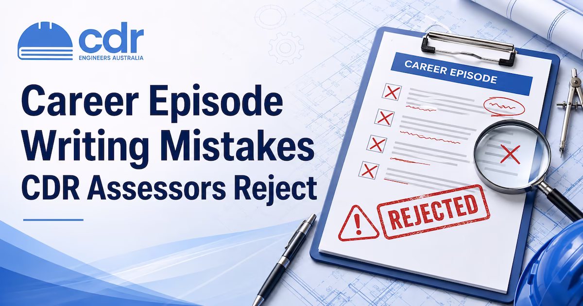 Career episode writing mistakes CDR assessors reject, mapped to CPE elements and MSA policies
