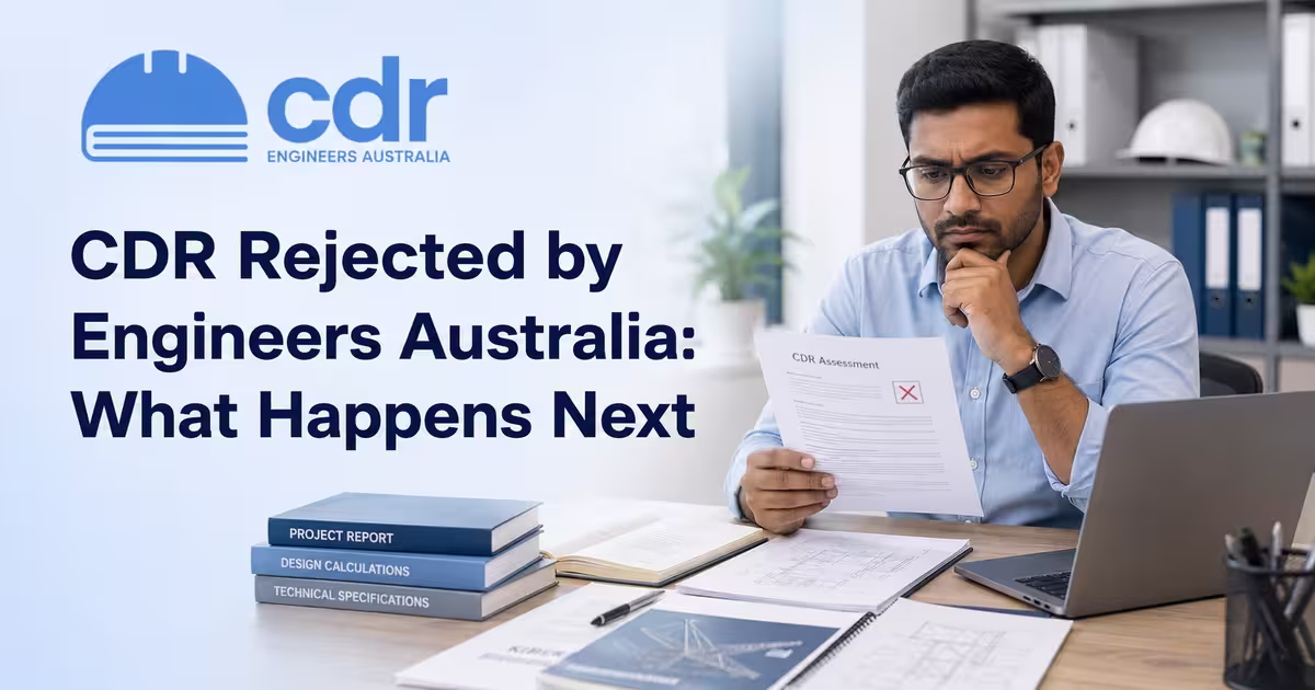 Timeline from CDR rejected by Engineers Australia through ban period, resubmission, and approval decision