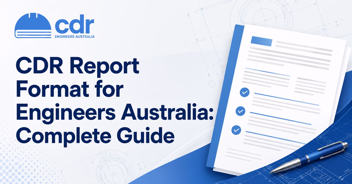 Diagram showing CDR report format for Engineers Australia with summary statement table structure and career episode sections