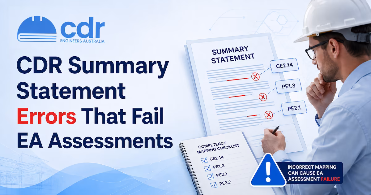 Checklist of CDR summary statement errors and grid-mapping failures that trigger Engineers Australia assessment rejection